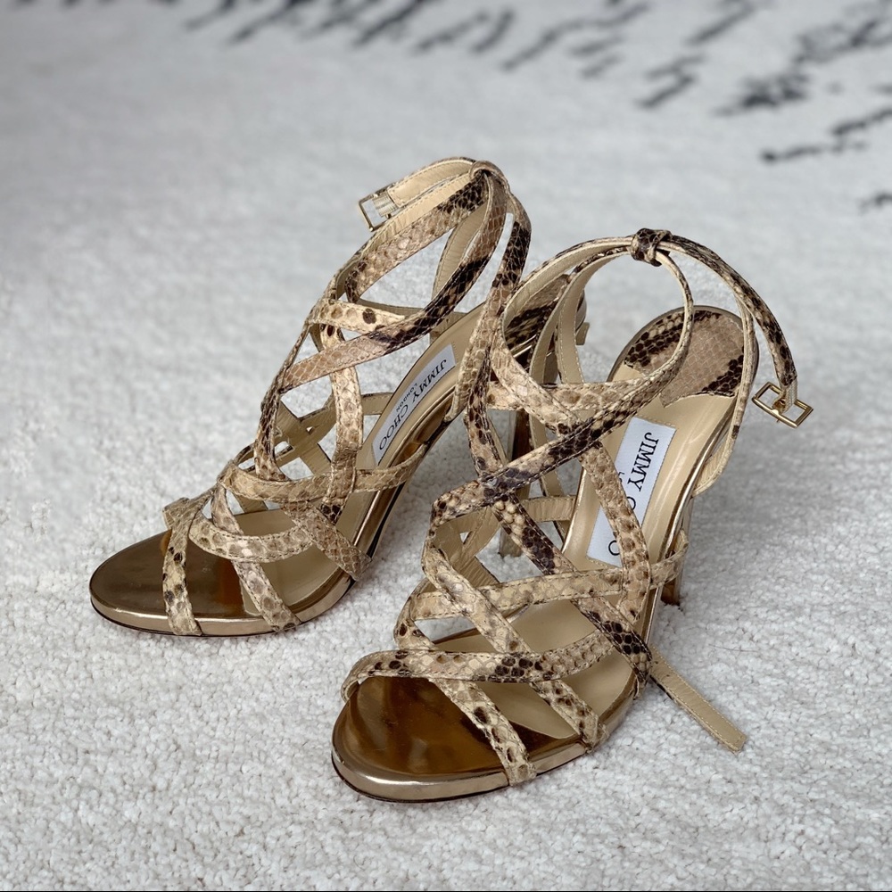 Jimmy Choo Snake Print Leather Sandals